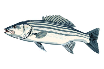 Striped bass fish vector art still life painting flat illustration