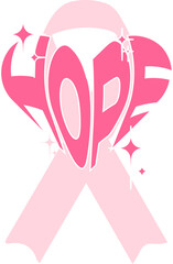 Hope love shape lettering. Breast cancer awareness typography with pink ribbon. For poster, banner, t shirt