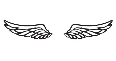 Hand drawn Angel wings line art 