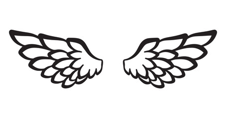 Hand drawn Angel wings line art 