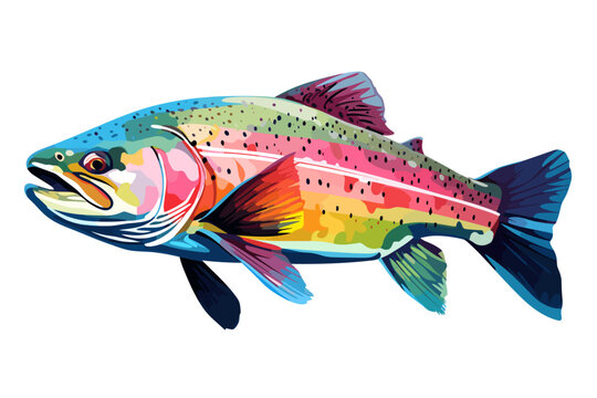 Rainbow trout fish vector art still life painting flat illustration