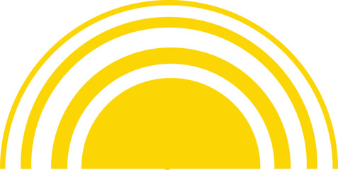 Yellow sun icon, sunshine and solar glow, sunrise or sunset. Decorative circle full and half sun and sunlight. Hot solar energy for tan. sun icon on white background. © M