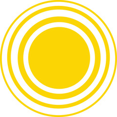 Yellow sun icon, sunshine and solar glow, sunrise or sunset. Decorative circle full and half sun and sunlight. Hot solar energy for tan. sun icon on white background.
