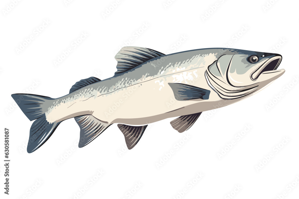 Wall mural Cod fish vector art still life painting flat illustration