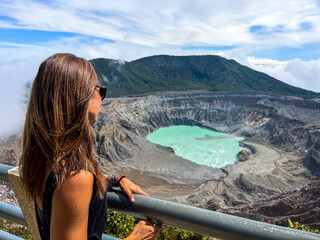 Beautiful aerial view of the Poas Volcano crater and lagoon in the National Park in Costa Rica
