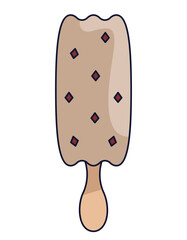 Ice cream with chocolate chips. Sweets in outline cartoon style.