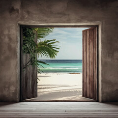 image background a concrete wall with an open wooden door