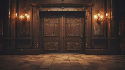 Fototapeta na wymiar Wooden fantasy doors door brown wood