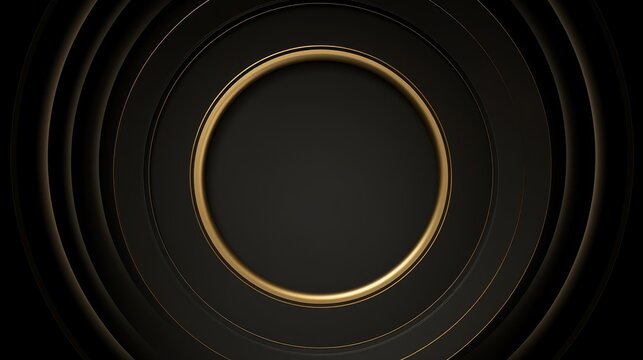 Black golden luxury circular seamless looped animated background. 3d circle rings minimal design for presentation, event party text backdrop. Black, Generative AI