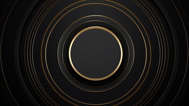 Black golden luxury circular seamless looped animated background. 3d circle rings minimal design for presentation, event party text backdrop. Black, Generative AI
