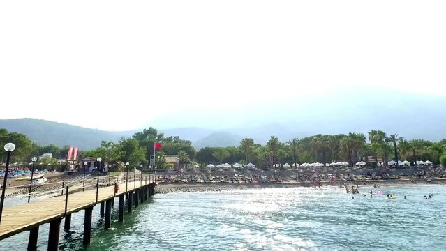very beautiful beach in Beldibi ( kemer) with a mountain in the background