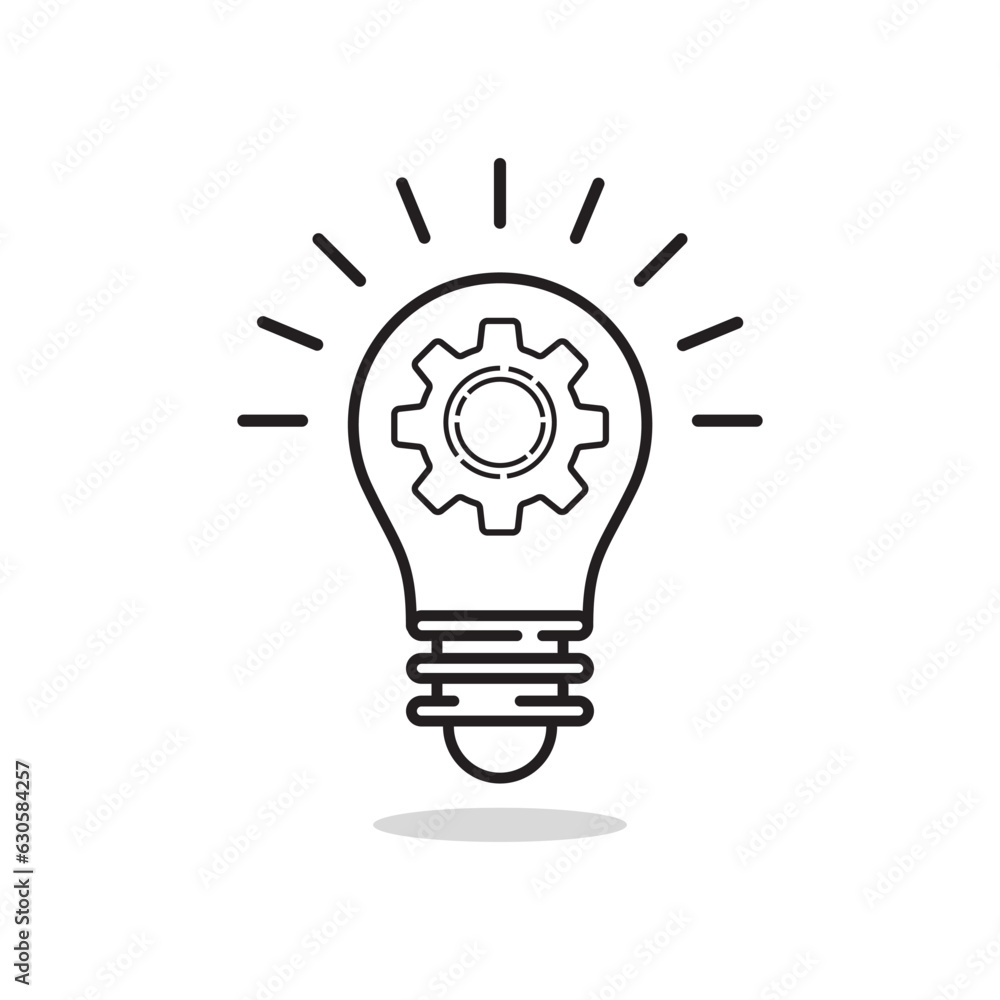 Poster thin line black gear with bulb simple icon. lineart stroke trend modern system integration logotype 