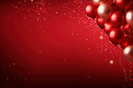 Holiday background with red balloons and confetti