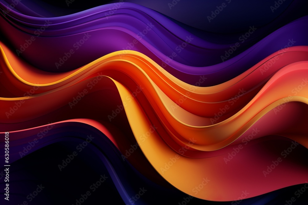 Poster colorful seamless abstract wave in the dark background with copy space, generative ai