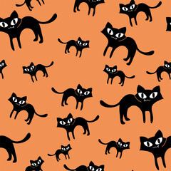 halloween seamless pattern cat black for background