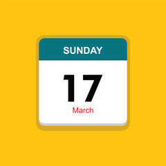 march 17 sunday icon with yellow background, calender icon