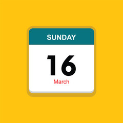 march 16 sunday icon with yellow background, calender icon