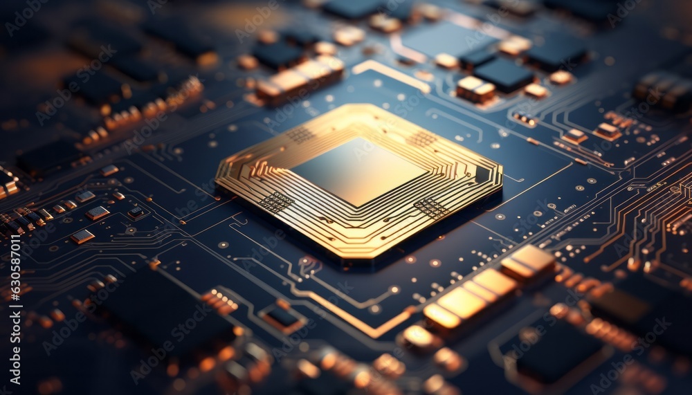 Aufkleber high-tech digital cpu circuit board background with electronic equipment and copy space, generative 