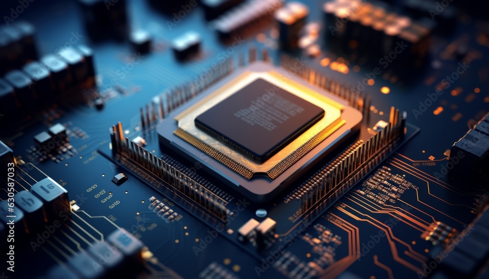 Aufkleber high-tech digital cpu circuit board background with electronic equipment and copy space, generative 
