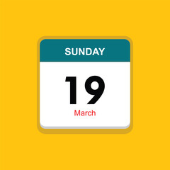 march 19 sunday icon with yellow background, calender icon