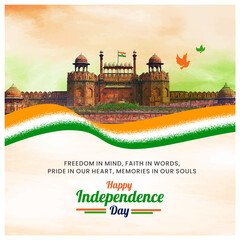 India Independence Day Wishes, August 15 Abstract Tricolor Red Fort background Template Vector Design