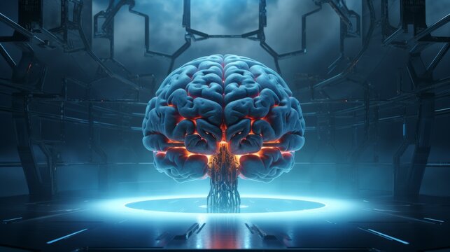 Futuristic Techno Brain - Abstract Background with Digital Circuitry and Glowing Neural Connections, Generative AI