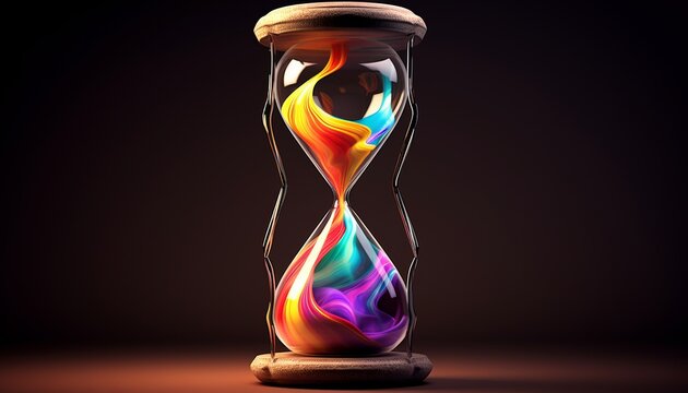 Rainbow Colored Hourglass with Magical Liquid, Rendered by Unity3D, Generative AI