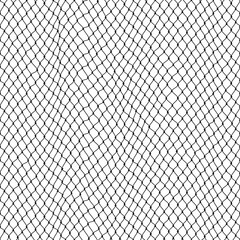 Fishnet pattern, fish net background, soccer goal mesh, vector fishing, football or tennis sport. Seamless ropes and knots pattern with black and white ornament of fish trap, fence grid, gate network - obrazy, fototapety, plakaty