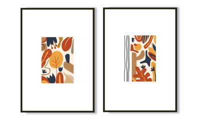 Set of two pieces boho floral wall art collection. Scandinavian wall print and poster