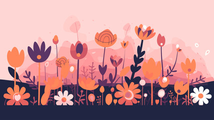 Vector illustration of flower field. 