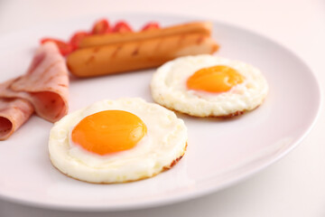 breakfast egg fried ham and sausage breakfast in studio shooting