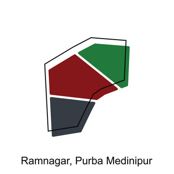 Map Of Ramnagar, Purba Medinipur City Modern Outline, High Detailed Illustration Vector Design Template