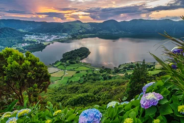 Fotobehang Landscapes of Sete Cidades, Sao Miguel Island, Azores, Portugal, Europe at sunrise. © emotionpicture