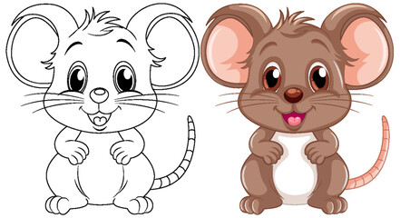 Coloring cute rat cartoon and its colour