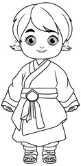 Colouring Page Outline of Asian Cartoon Character
