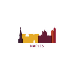 Italy Naples cityscape skyline capital city panorama vector flat modern logo icon. Campania Napoli region emblem idea with landmarks and building silhouettes