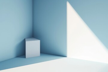 Light soft minimal background mockup for product presentation. Corner of room with shadows from different angles delicate light blue color, Generative AI
