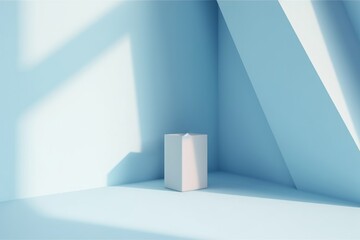 Light soft minimal background mockup for product presentation. Corner of room with shadows from different angles delicate light blue color, Generative AI