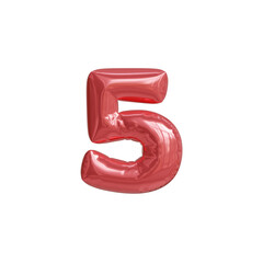 Number 5 made of red inflatable balloons