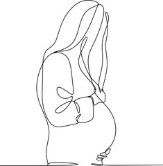 Continuous Line Drawing Pregnant Woman. Single Line Drawing of Pregnant Woman. Happy Mom Minimalist Contour Illustration