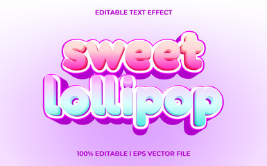 Sweet lollipop 3d text effect with blue ice theme. colorful typography for candy products tittle