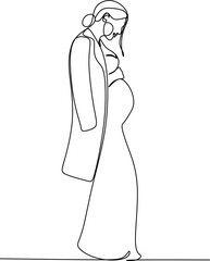 Continuous Line Drawing Pregnant Woman. Single Line Drawing of Pregnant Woman. Happy Mom Minimalist Contour Illustration