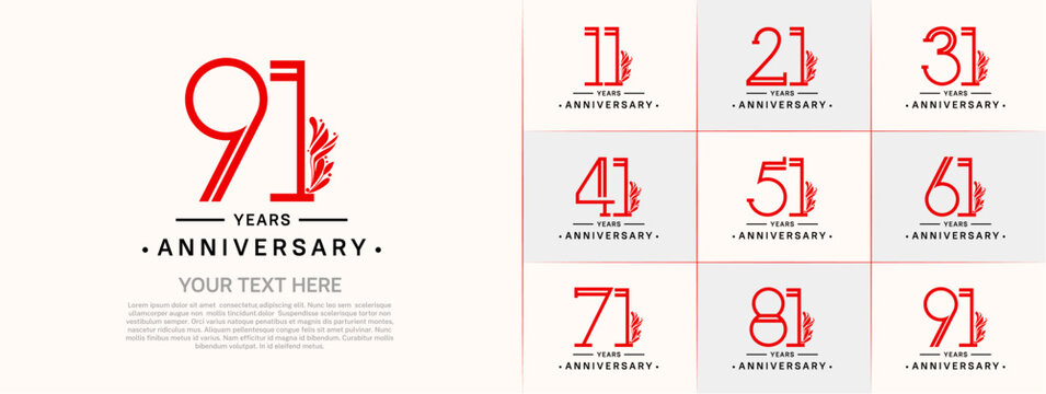 set of anniversary logotype red and black color and ornament for special celebration event