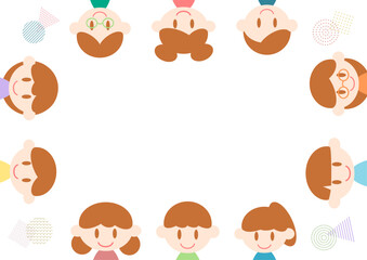 笑顔の子どもたちのフレームイラスト