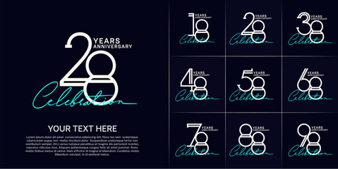 set of anniversary logotype white color and blue handwriting for special celebration event