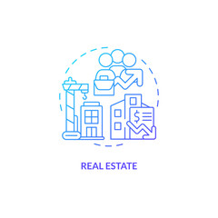 2D gradient real estate thin line icon concept, isolated vector, illustration representing overproduction.