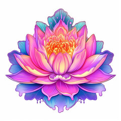 Beautiful lotus flower illustration, isolated on white. Generative AI