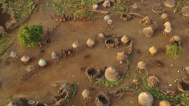 Aerial view of a Toposa traditional village Kapoeta South Sudan