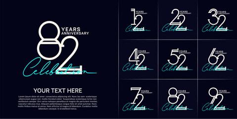 set of anniversary logotype white color and blue handwriting for special celebration event