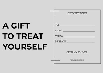 A gift to treat yourself, gift certificate text and detail space on grey background